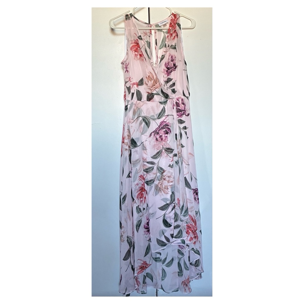 Calvin Klein Pink and Red Halter High Low Dress